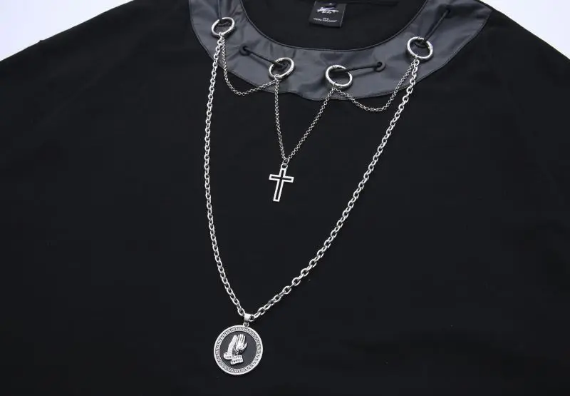 

Men Women High Street Couple Top Tees Shirts Men Chain Necklace Streetwear Hip Hop Loose Short Sleeve T-shirt Summer Tshirt