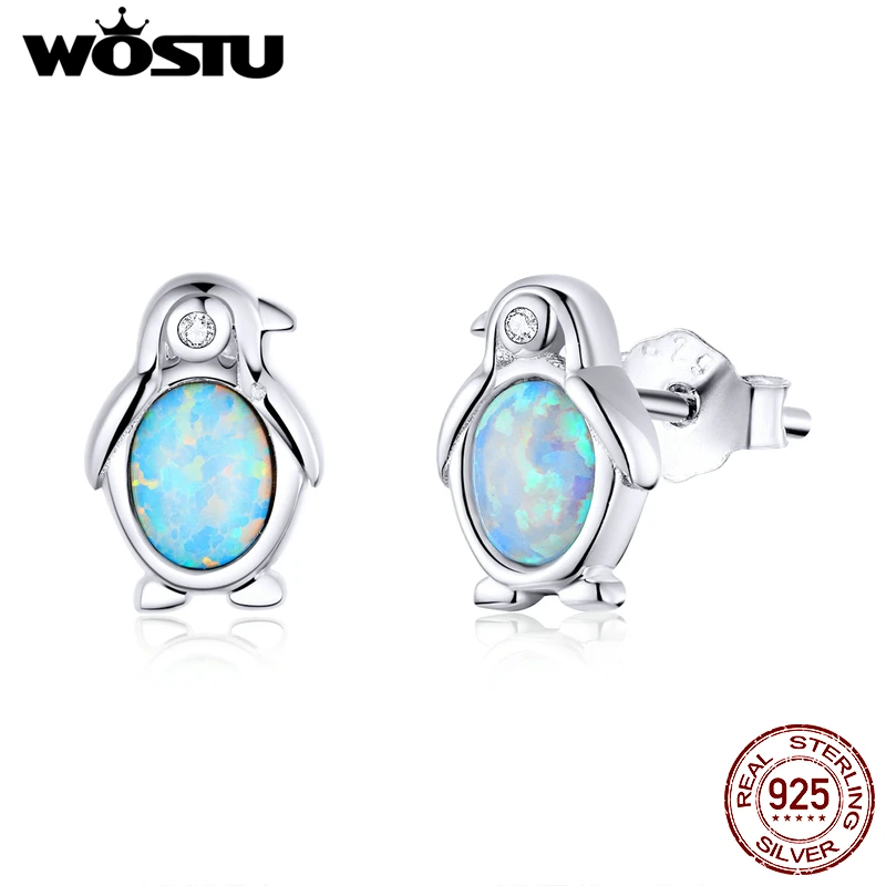 Женские серьги-гвоздики WOSTU настоящее 925 пробы Серебряный Пингвин голубой опал