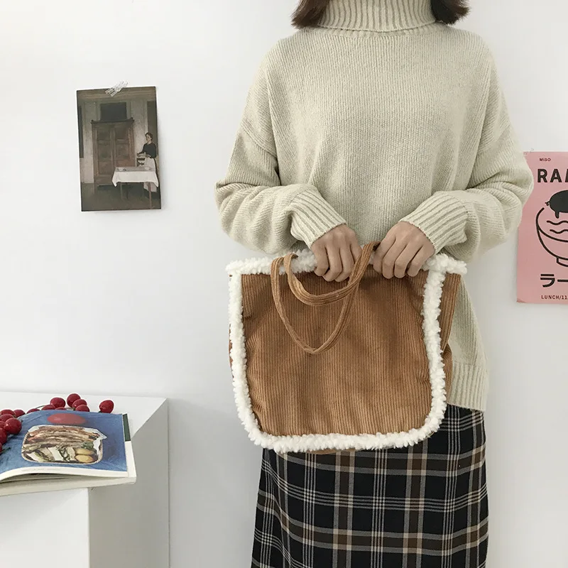 2019 Рождественская зимняя женская сумка через плечо молочный вельвет Лоскутная