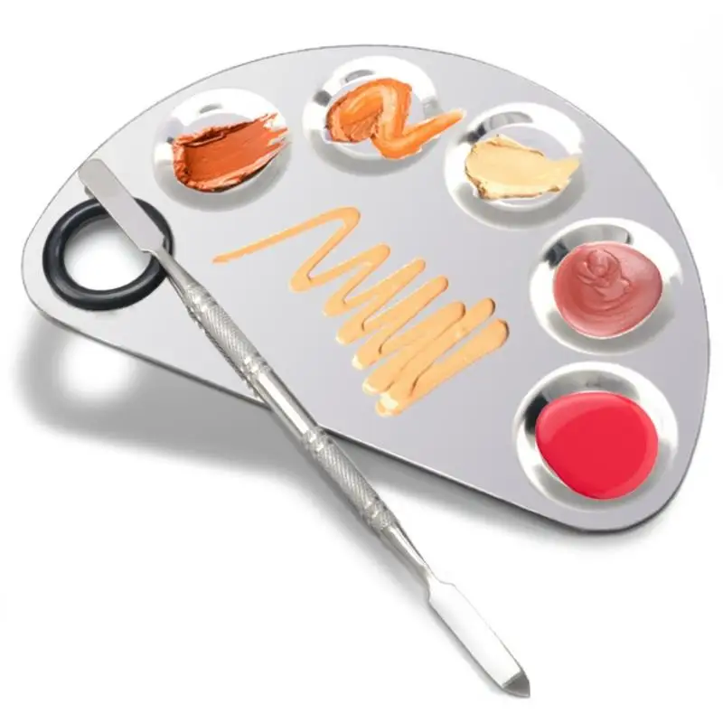 

Stainless Steel Makeup Mixer Nail Art Polish Mixing Plate Foundation Eyeshadow Eye Shadow Mixer Palette With Spatula Rod