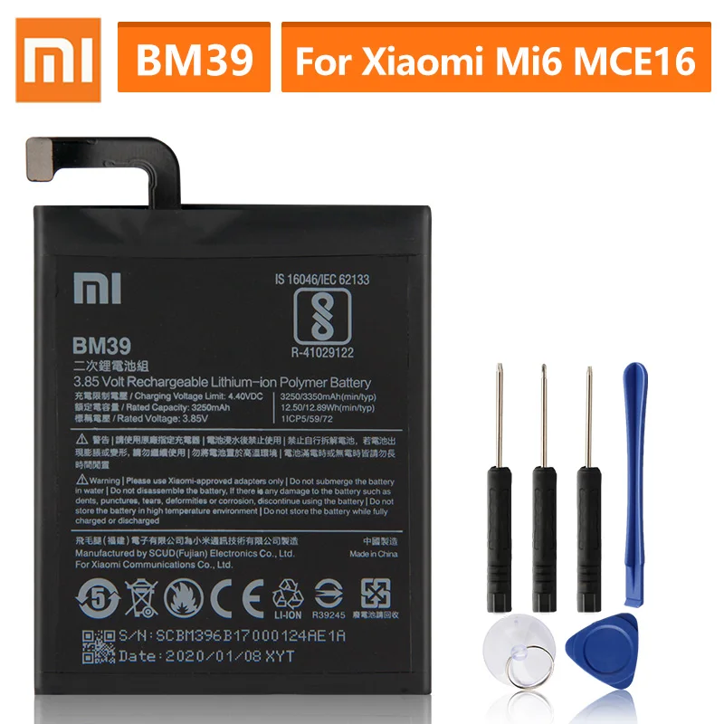 Original Replacement Battery For Xiaomi Mi 6 Mi6 MCE16 BM39 Genuine Phone 3350mAh | Мобильные телефоны и аксессуары