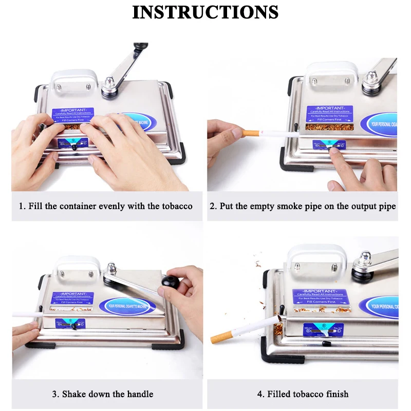 Silver Black Hand-Cranked Tobacco Rolling Machine Cigarette Filling Machine Manual Smoking DIY Stainless Steel Cigarette Maker