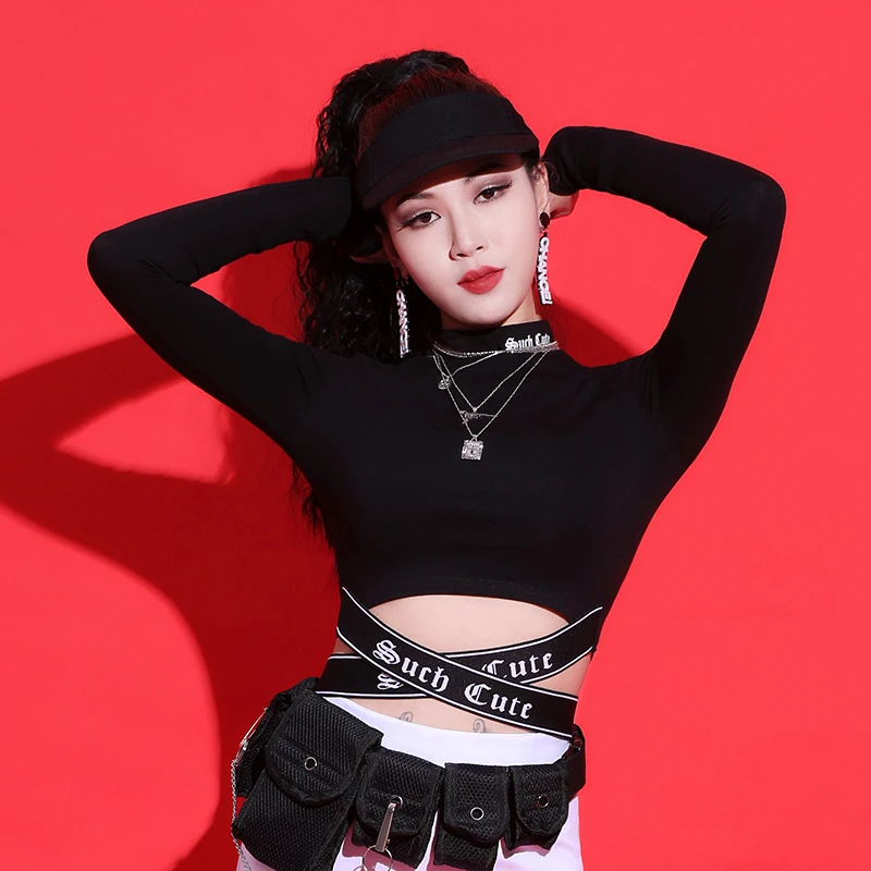 Джазовые танцевальные костюмы черные топы с длинными рукавами женская одежда в