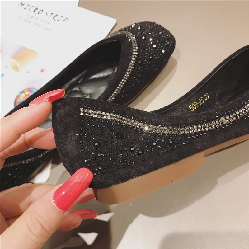 Балетки женские с пайетками холщовые туфли на плоской подошве квадратный носок