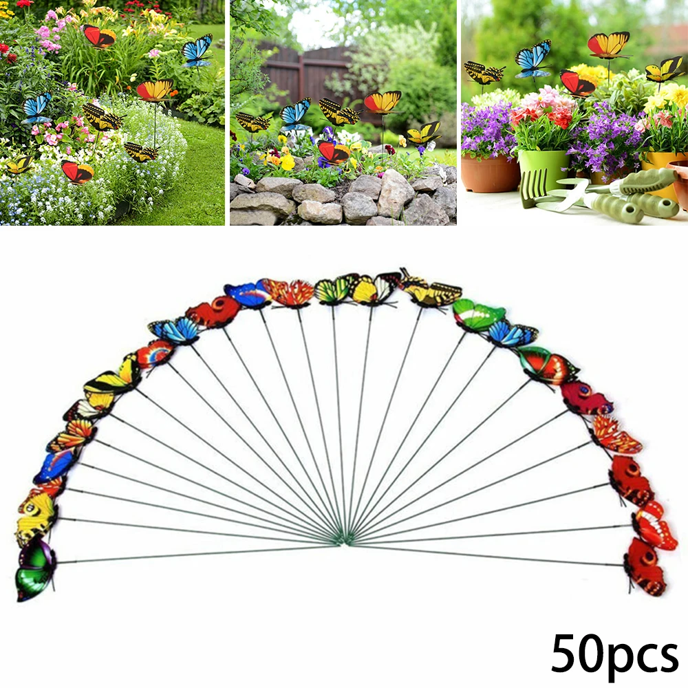 

50Pcs Simulation Butterfly Stakes Colorful Garden Butterflies For Outdoor Yard Planter Flower Pot Bed Yard Art Garden Decoration