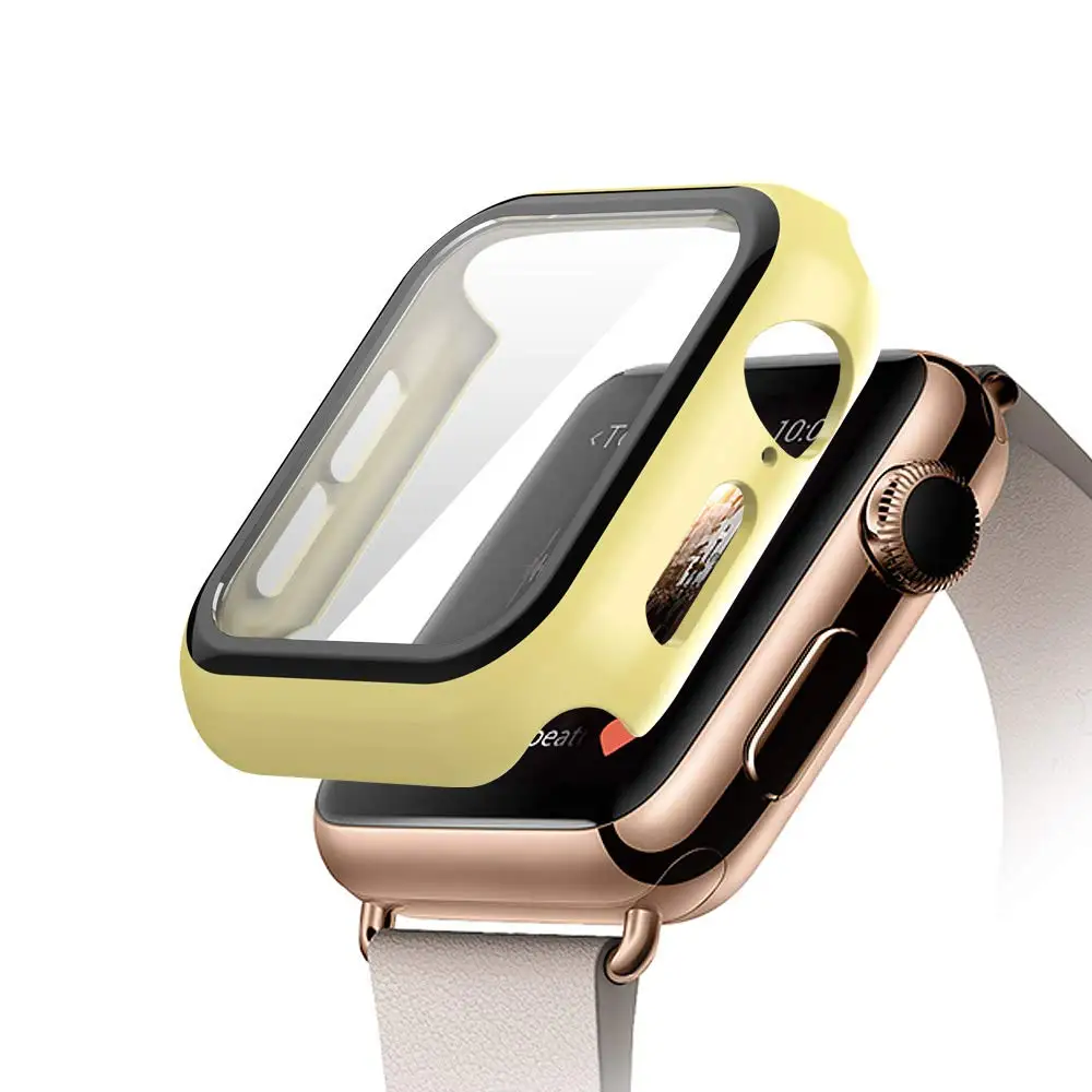 yellow Защитный чехол для apple watch 44 мм 40 мм iWatch 5 4 3 2 1 42 мм 38 мм закаленное стекло+ чехол бампер аксессуары для apple watch - Цвет: yellow