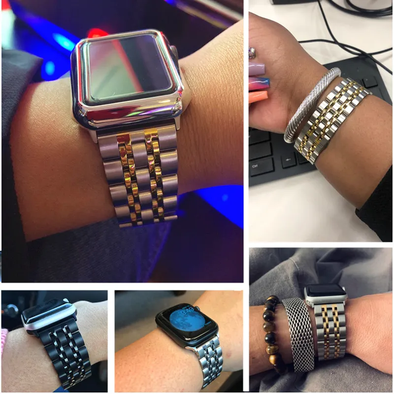 

Stainless Steel Strap For Apple Watch SE Strap 44mm 40mm 42mm 38mm Luxury Metal WatchBand Bracelet iWatch 6 5 4 3 2 1