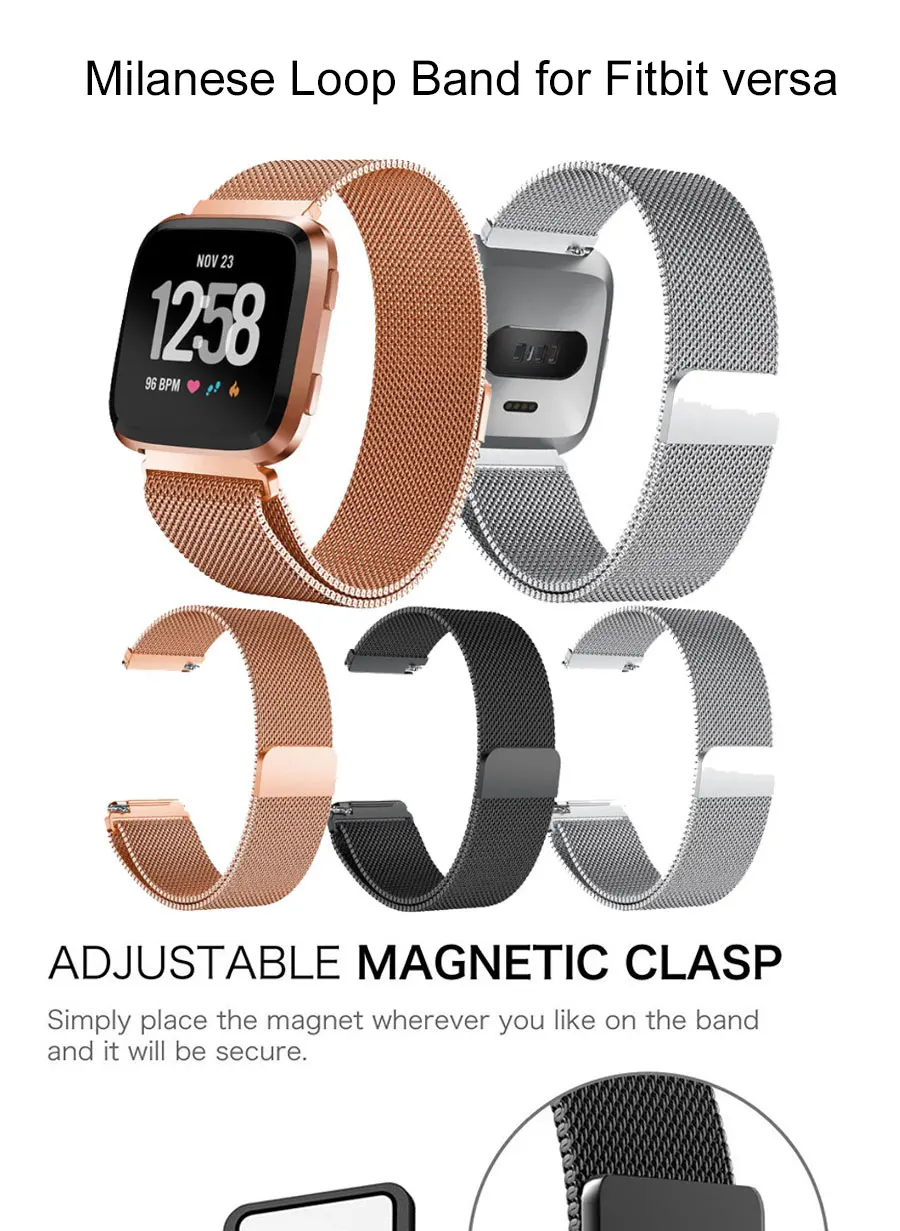 Металлический браслет из нержавеющей стали для Fitbit Versa ремешок на запястье Миланский Магнитный Браслет fit bit Lite Verse 2 Аксессуары для наручных часов