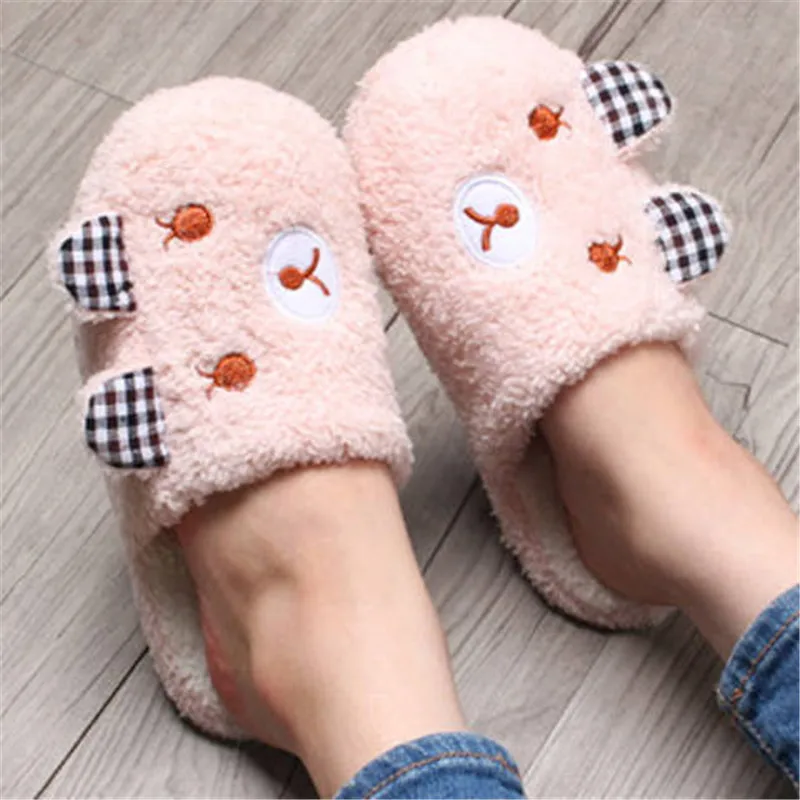 Зимние пушистые женские слайдеры плюшевые меховые теплые слайды в виде животных