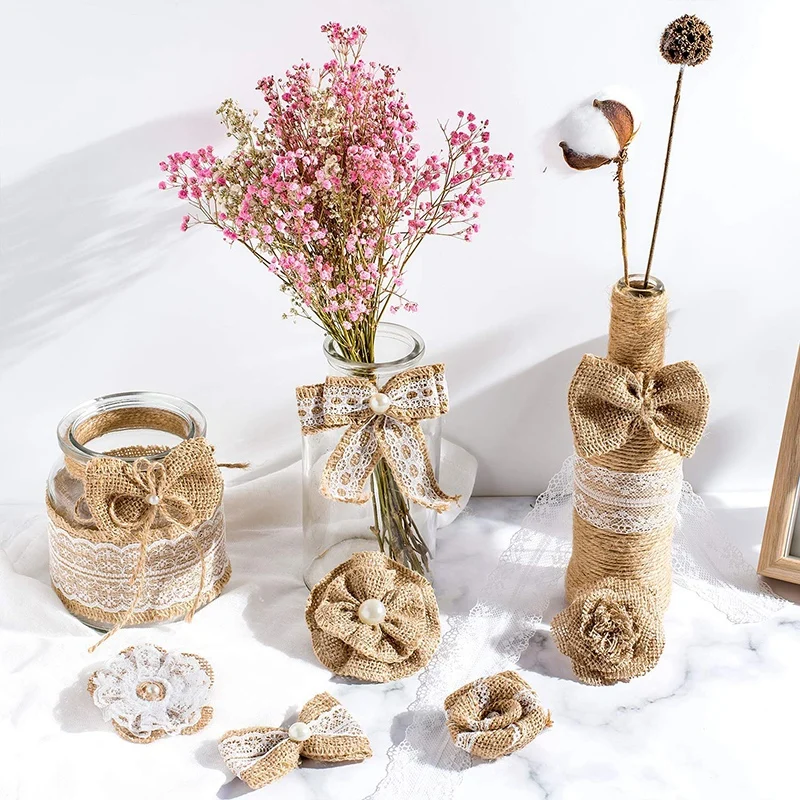 

Burlap Lace Flower Pearl Handmade Wedding and Party Decoration