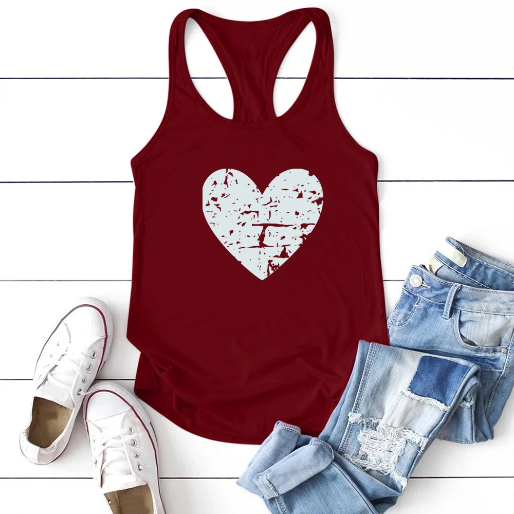 

Tops Women Summer Round Neck Tank Women Summer Loose Graphic Sleeveless Ropa De Mujer Heart Printing Tanks
