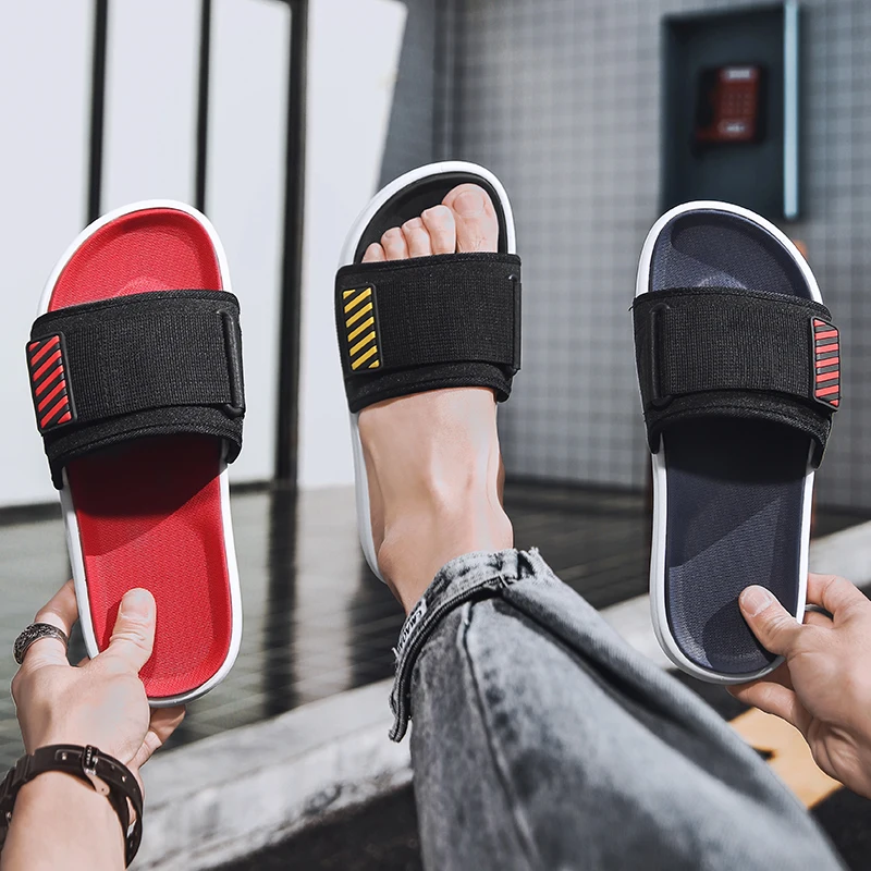 

Popular logo 2021 new summer slippers for men Velcro trend fashion personality wear outside the beach non-slip flip-flop youth