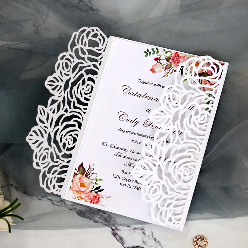White Cover inner 100 шт Европейская Лазерная резка кружевные приглашения на свадьбу открытка поздравительная открытка День Святого Валентина День рождения сувенир для свадебной вечеринки - Цвет: White Cover inner