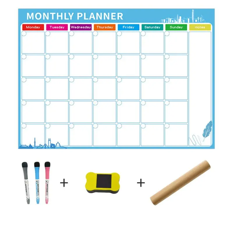 

Magnetic Dry Erase Calendar for Fridge 3 Fine Tip Markers and Large Eraser with Magnets- Monthly Whiteboard for Refrigerator Wal