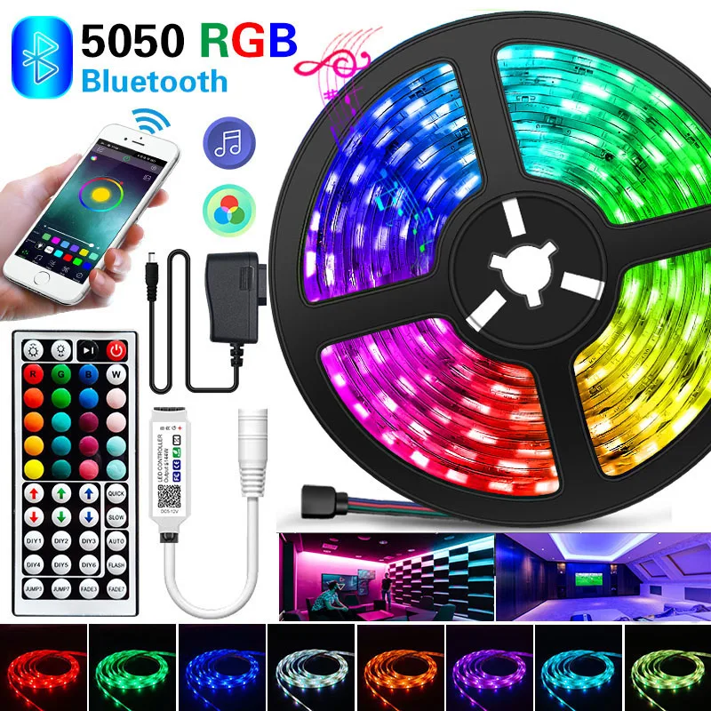 

20M Led Strip Light Bluetooth RGB SMD 5050 Led Lights Tape Flexible 30LEDs/M Waterproof LED Strip Ribbon for room and adapter