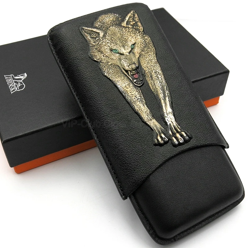 LUBINSKI черный футляр для сигар из натуральной кожи Дорожный Чехол держатель Humidor 2/3