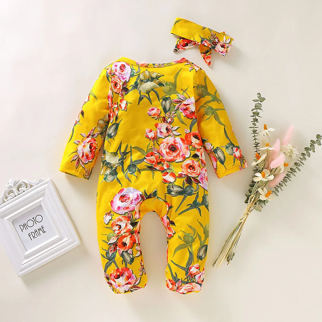 Newborn Infant Baby Girl Boy Footed Sleeper Romper Headband Clothes Outfits unisex baby rompers 2020 New Fashion jumpsuit | Детская