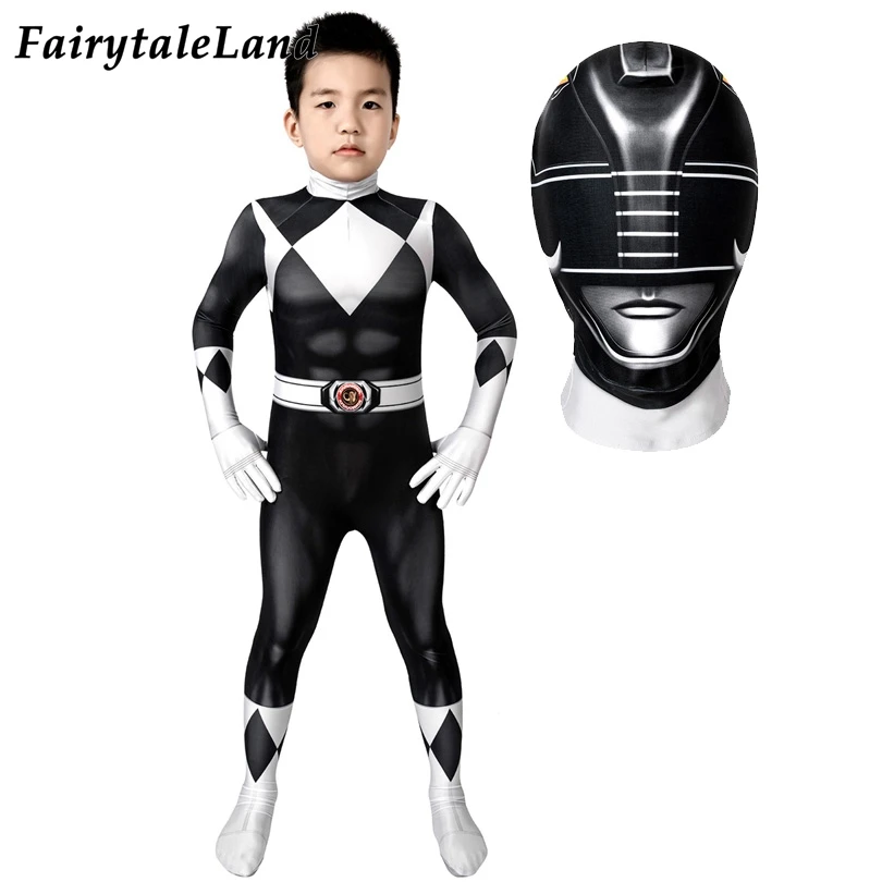 

Kids Black Ranger 3D Printed Jumpsuit Helmet Children Halloween Carnival Superhero Cosplay Costume Boys Zentai Bodysuit