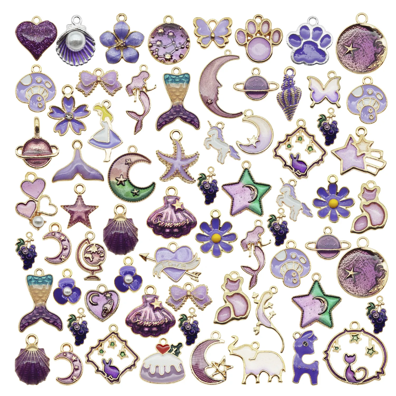 

20PCS Classic Enamel Purple Charms Random Mixed Fruit Animal Flowers Alloy Pendants Earrings Jewelry Making Accessory