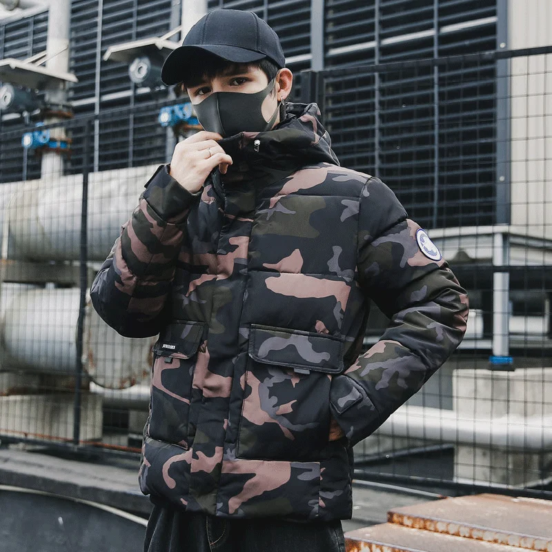 Зимняя куртка мужская камуфляжная Повседневная Толстая теплая парка с капюшоном