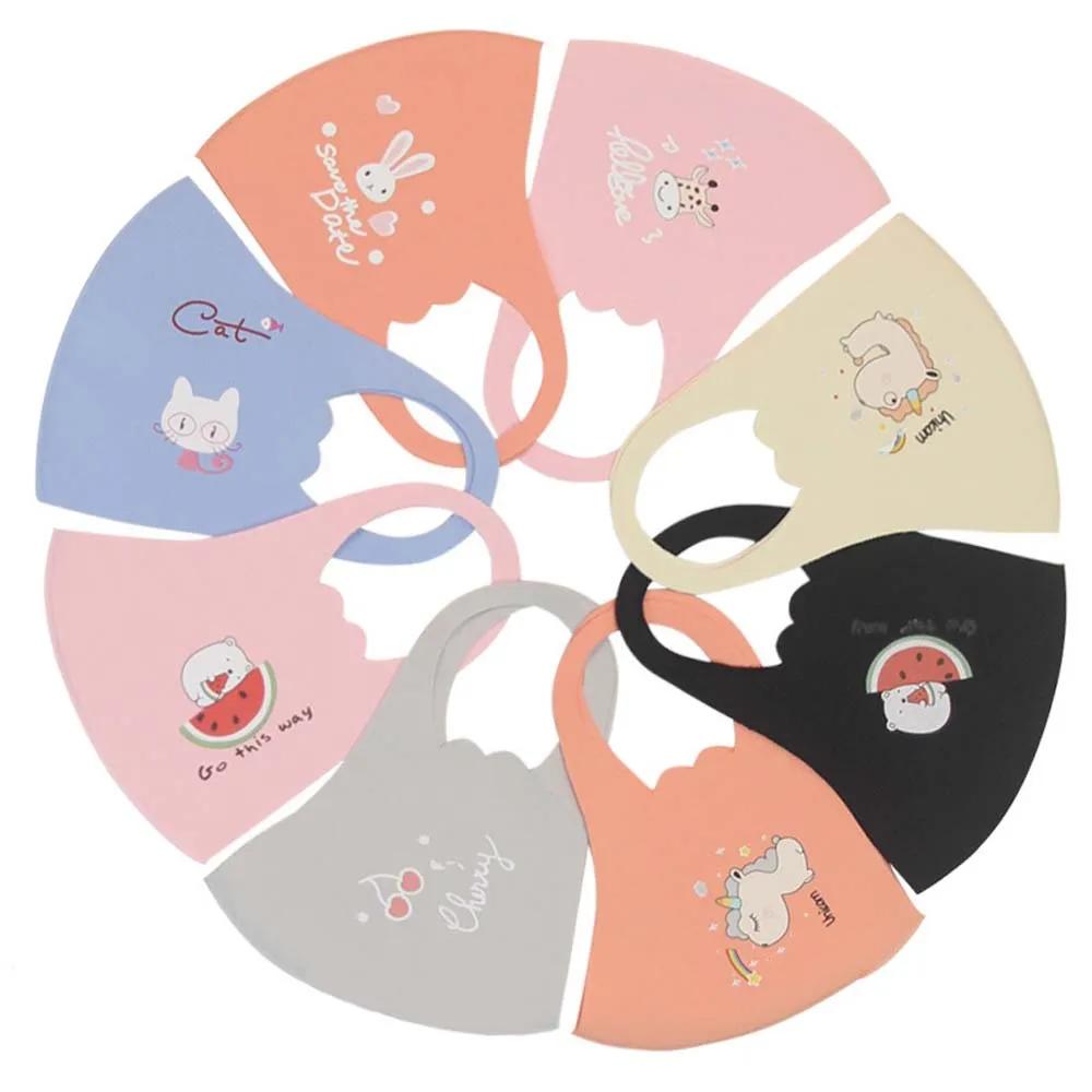 3 Pcs Kids Face Mask Baby Children Washable Ice Silk Cute Cartoon Protective Mouth Masks |