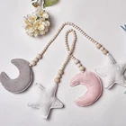 Деревянная декоративная подушка в скандинавском стиле с Луной и звездами, украшенная бусинами, детская кроватка, декоративные реквизиты