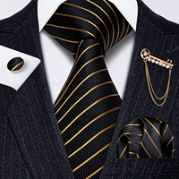 gold striped black tie brooch 100 silk necktie set handkerchief cufflink fashion tie for men wedding barry wang gs 5218