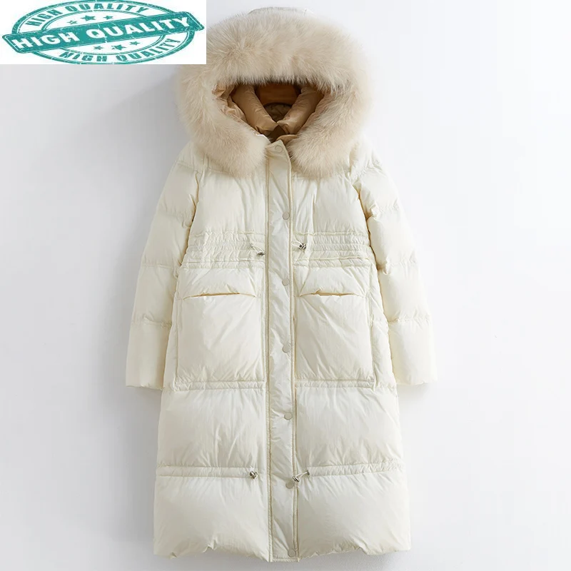 

Duck Winter Down Jakcet Hooded Fox Fur Collar Long Puffer Coats and Jackets Women Parkas Fashion Thick J5431