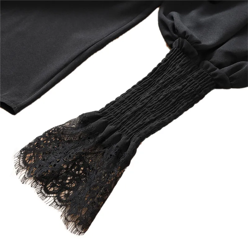 

Sexy Women Lace Long Sleeve Shirt 2020 Ladies Spring Summer Casual OL Work Office Blouse Tops Black White Lantern Sleeve Shirts