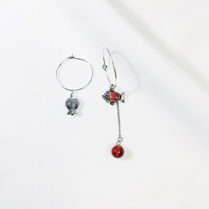 серьги Женские асимметричные серьги-кольца из стерлингового серебра 925 пробы с