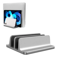 office computer accessory dual slot aluminum desktop stand notebook mount vertical laptop stand tablet holder