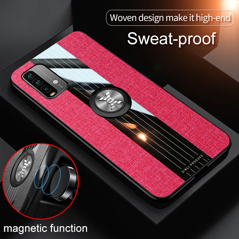 

Phone Case for Xiaomi Poco M3 Case Finger Ring Holder Fabric Soft Frame Cloth Cover for Xiaomi Poco X3 Pro NFC Pocophone M3 M 3