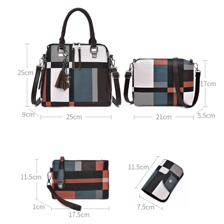 

6PCS Women's Bag Set Fashion PU Leather Ladies Handbag Grid Print Messenger Shoulder Bag Wallet Bags Famous brand 2021