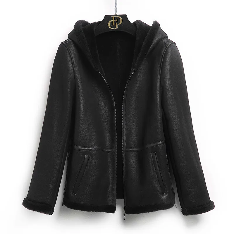 Женская кожаная дубленка FG17018 YY1049 зимняя куртка из натуральной овчины пальто