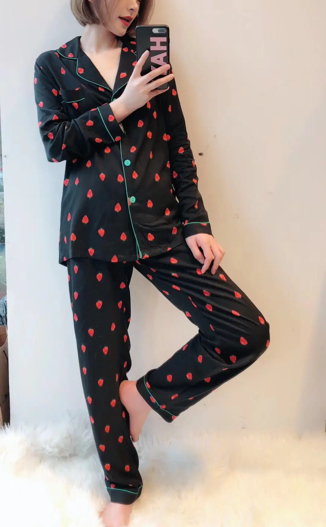 

2021 Spring/Autumn New Pajamas Cotton Printed Long-Sleeved Sleepwear 2-Piece Set Comfortable Breathable Air-Conditioned Homewear