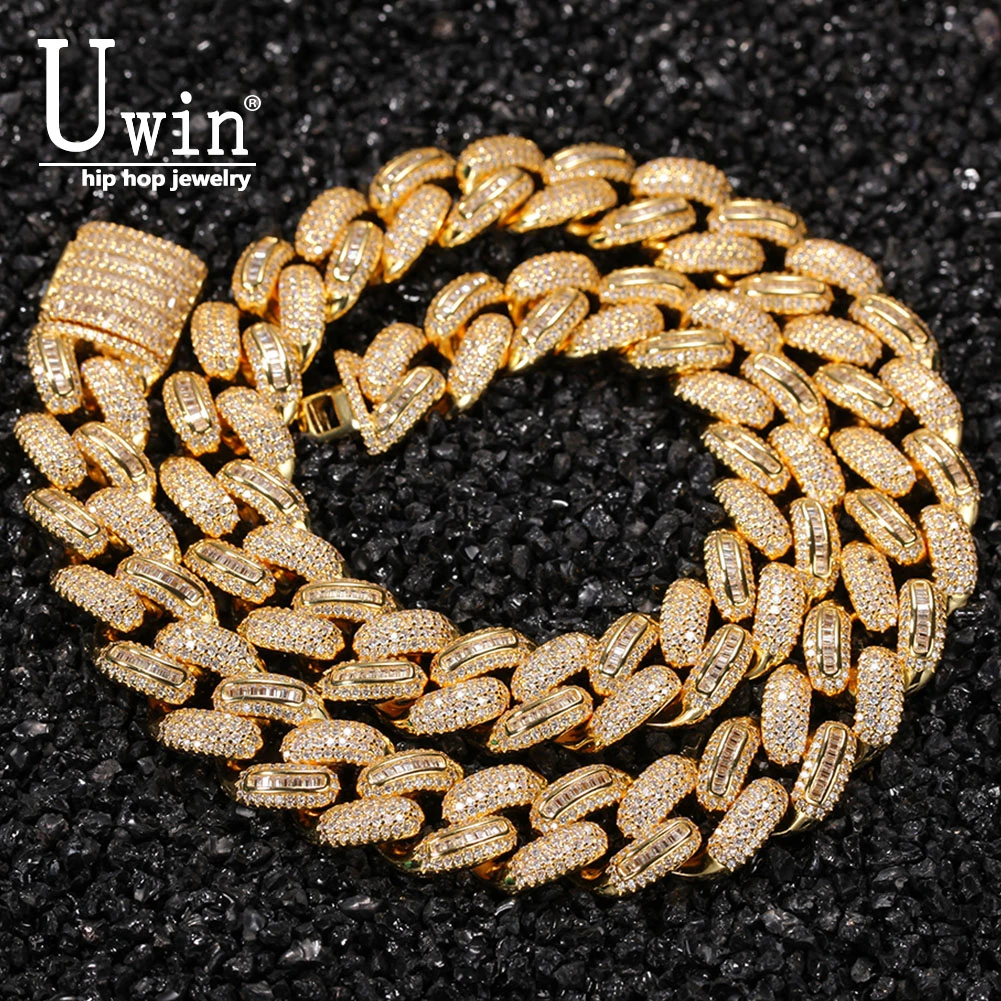 

Uwin 15.5mm Cuban Link CZ Baguette Prong Miami Necklaces Iced Out Zircon Pave Luxury Bling Bling Jewelry Fashion Hiphop For Men