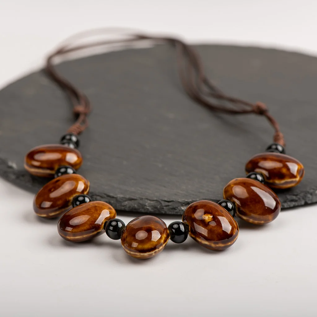 Богемное керамическое ожерелье в форме булыжника винтажное ювелирные изделия