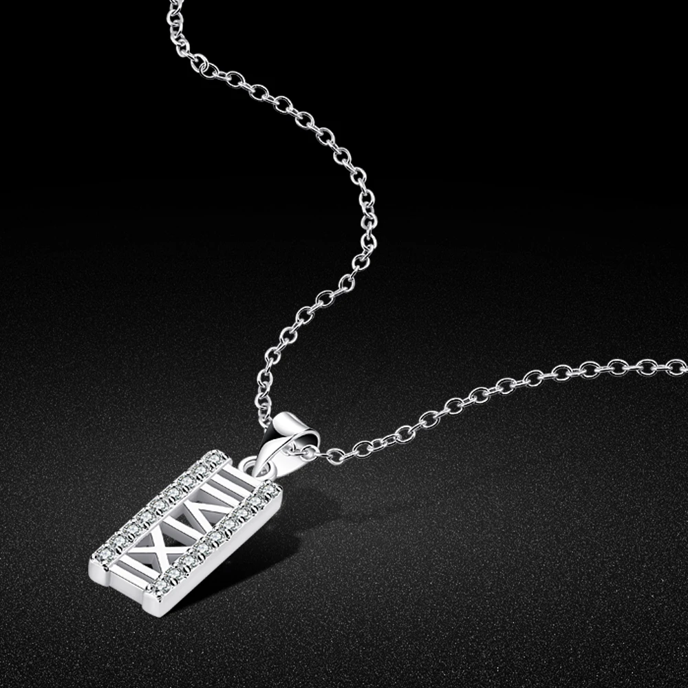 

Fashion 925 Sterling Silver Necklace Women's Roman Digital Design Pendant Solid Silver Necklace Charm Jewelery Clavicle chain