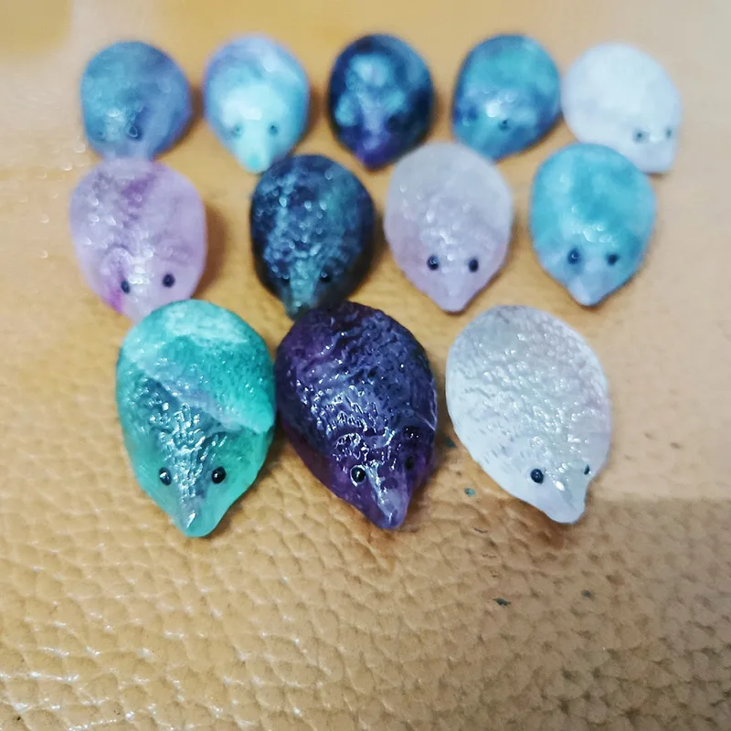 Мини флюорит Ежик камень кварц Кристалл Резные украшение для дома и офиса