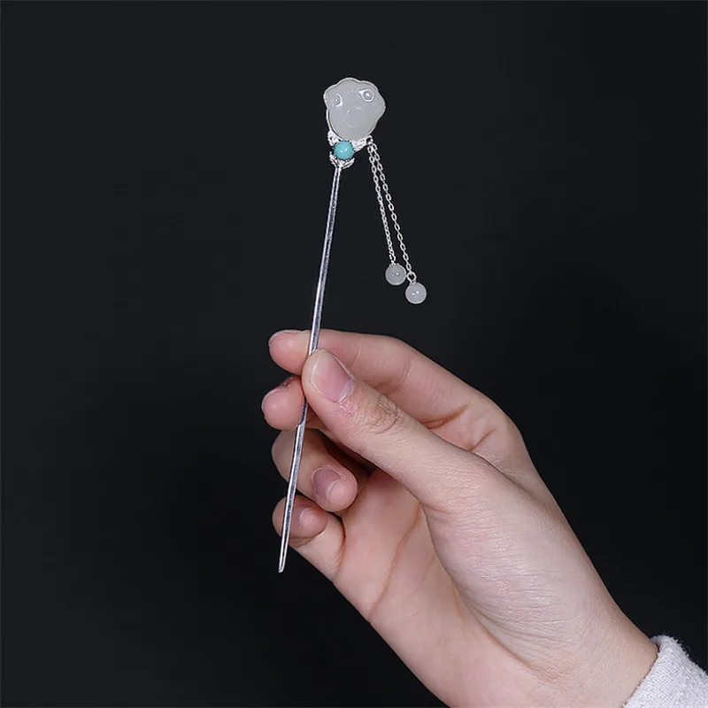 Uglyless Bohemia Turquoise Hair Sticks for Women Ethnic Natural Jade Clouds Forks Solid 925 Silver Jewelry Eastern Tassels | Украшения и