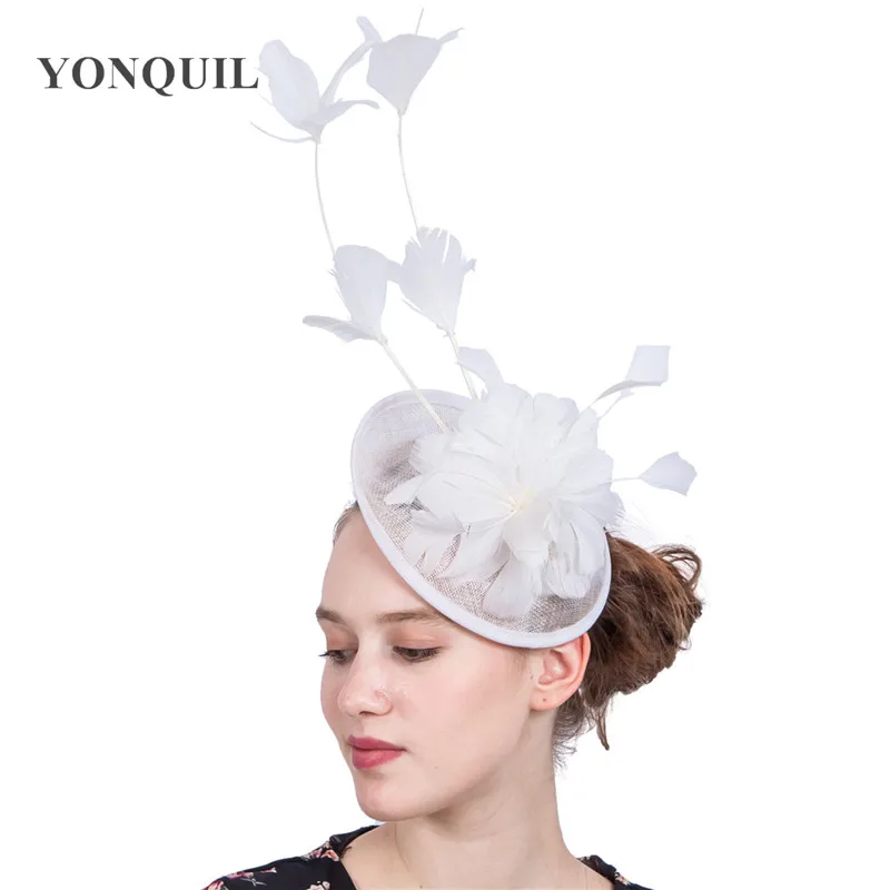 

White Sinamay Feather Flower Pillbox Hats Party Hair Fascinator Hat Hair Clip Hair Accessories Wedding Cocktail Church SYF219