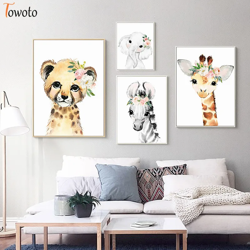 Акварель Животные принты минималистский Детские рисyнкoм жирaфa или холст картины