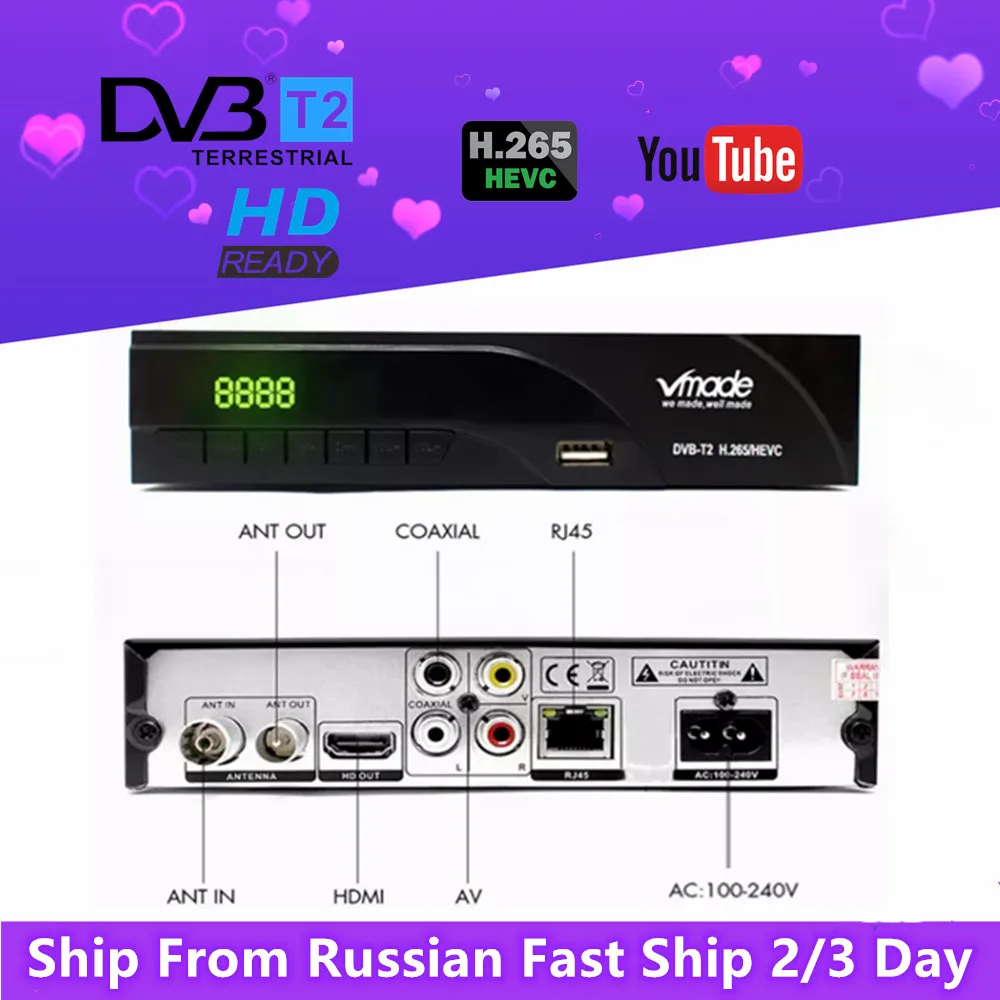 DVB T2 ресивера наземного цифрового ТВ коробка тюнер H.265 HEVC M3U Youtube Декодер каналов