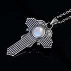 Ювелирные изделия S925 серебряный кулон ожерелье круглый 8 мм из настоящего лунного камня колье с подвеской в виде креста женских подарков оптом Вечерние