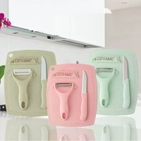 3 pces of cutters ceramic knife set paring peeler chopping board nordic candy color portable picnic multifunctional