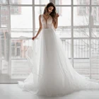 Роскошное Свадебное платье из тюля, трапециевидного силуэта, без рукавов, с бисером, с поясом, для невесты, UZN, пикантное свадебное платье