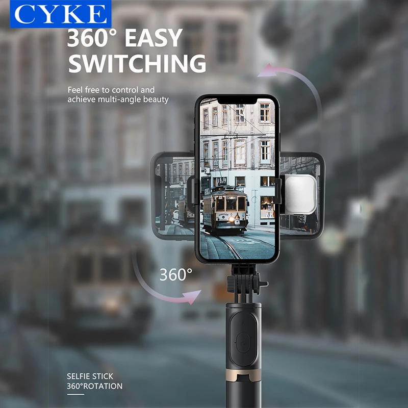 

CYKE Q03s Stretch Selfie Stick 360 Degree Rotation Bluetooths Remote Aluminium Smartphone Tripod LED Lights For Huawei Samsung