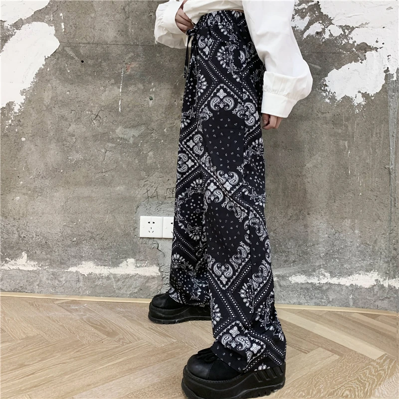 

wide leg pants Female autumn new Korean ins straight print long Capris white casual sweatpants streetwear trousers women hipster