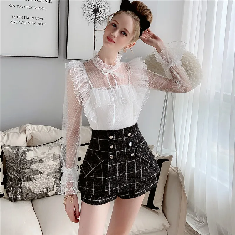 

Dabuwawa Autumn Vintage Plaid Shorts Women High Waist Double Breasted Casual Shorts Bottom Female Slim Fit Two Layers D17CQK002