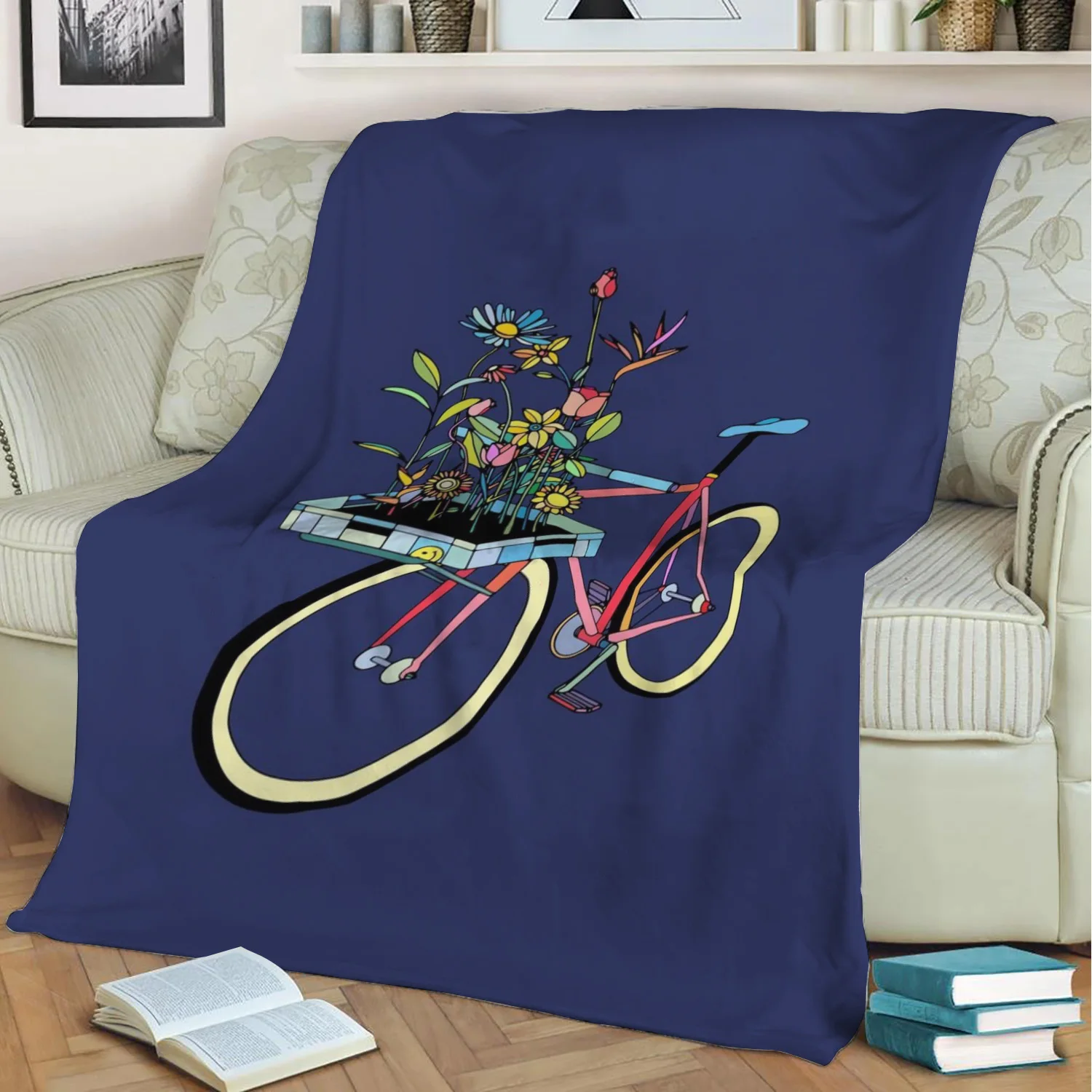 

Bike and Flowers 3D Print Plush Blanket Throw On Sofa Home Decor Soft Warmth Washable Nap Blanket Dropshipping